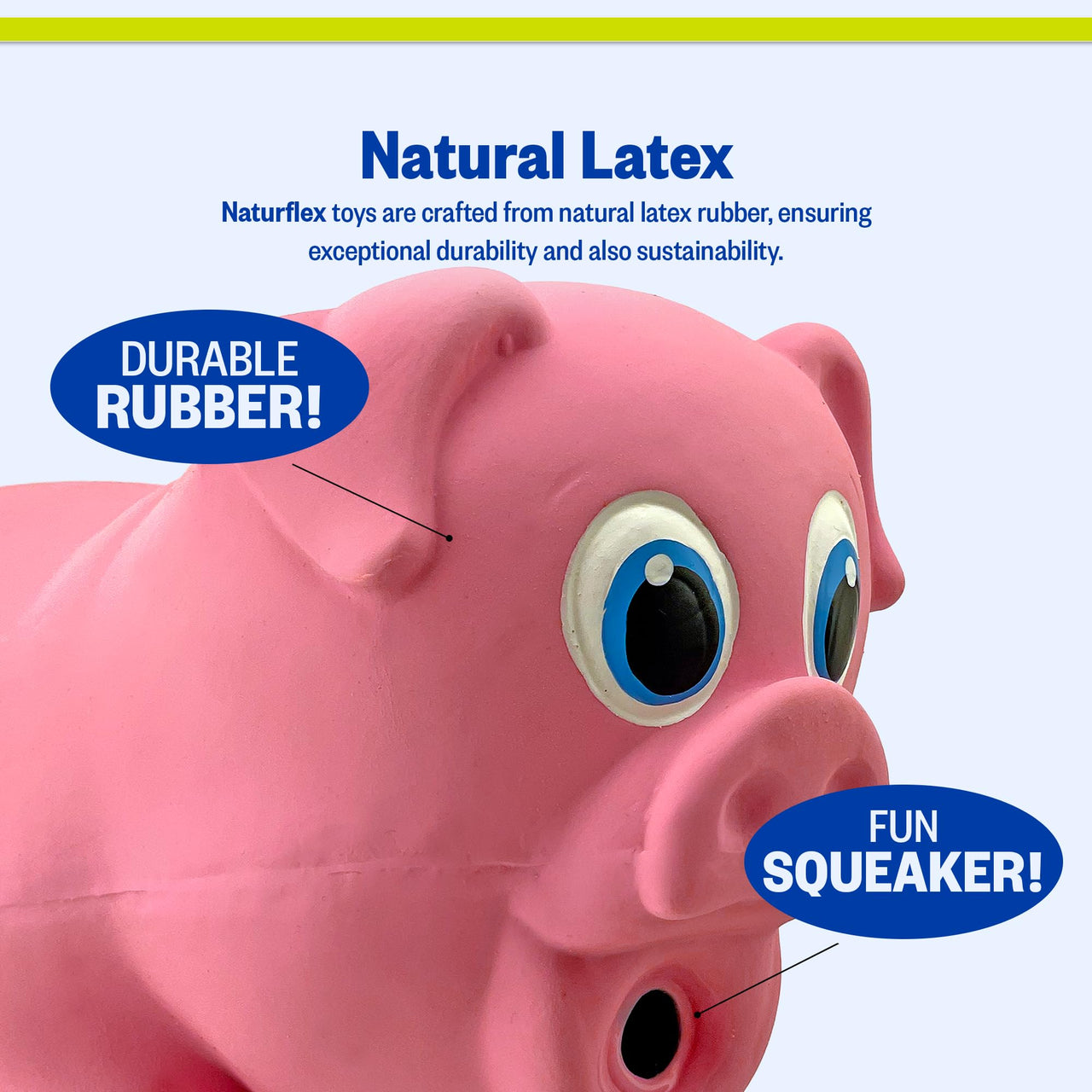 PetSport Naturflex Tiny Tots Pig Toy - Durable & Long-Lasting, Non-Toxic Material, Internal Squeaker, Rubber Toy for Dogs, Ideal for Interactive Play and Engagement