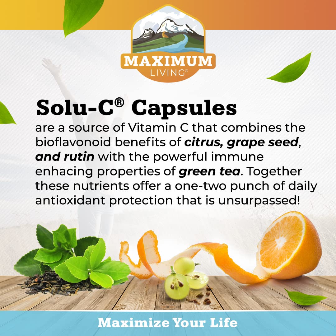Maximum Living Solu-C with Green Tea - Vitamin C with Bioflavonoids and Rutin - Immune Support -120 Capsules