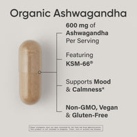 Thumbnail for Sports Research® Organic Ashwagandha – Adaptogen for Relaxation, Calm & Sleep Support – Made with Organic KSM-66® – 600 mg – Non-GMO Verified, Gluten-Free, Certified Vegan – 90 Veggie Capsules