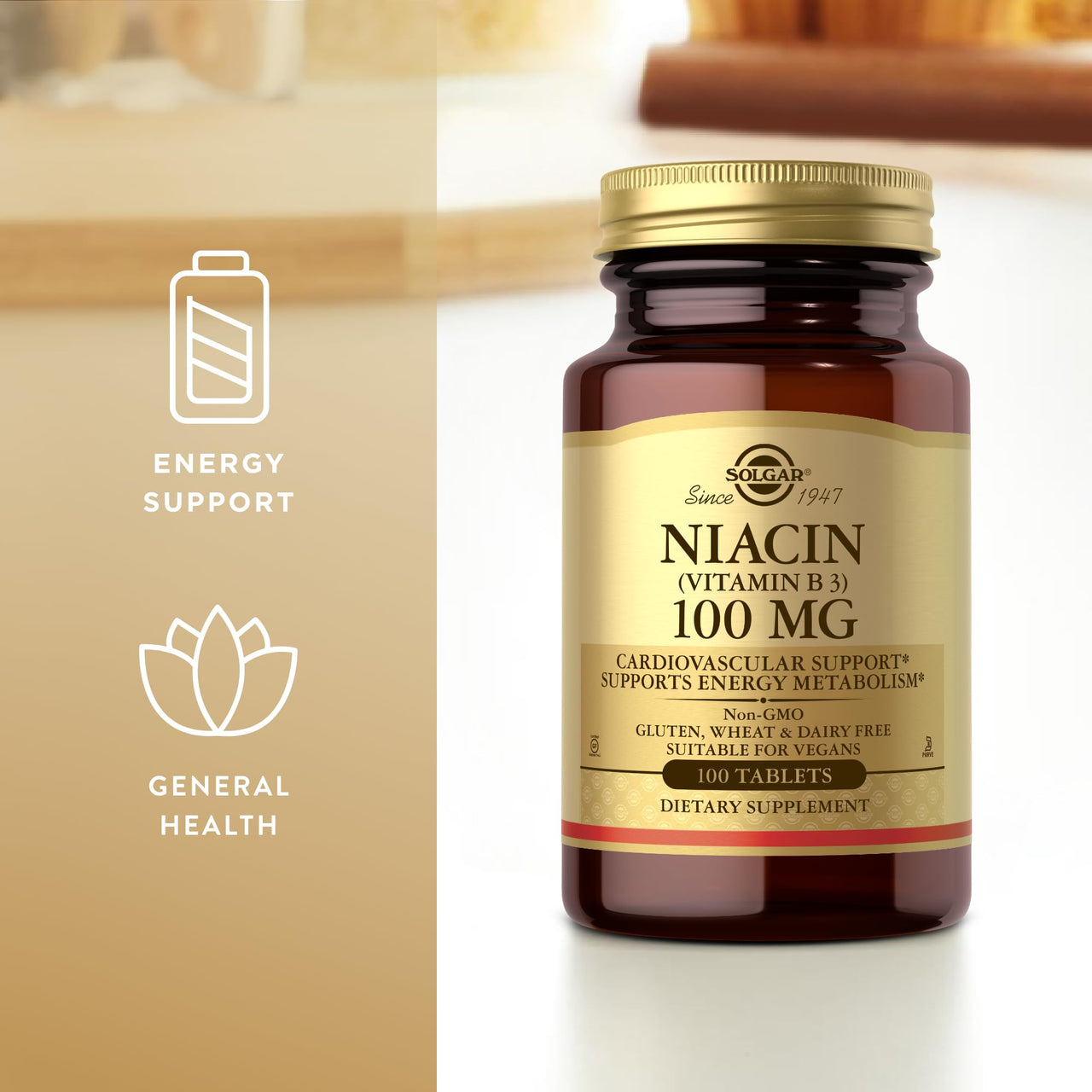 Solgar Niacin (Vitamin B3) 100 mg - 100 Tablets - Supports Energy Metabolism - Non-GMO, Vegan, Gluten Free, Dairy Free, Kosher - 100 Servings