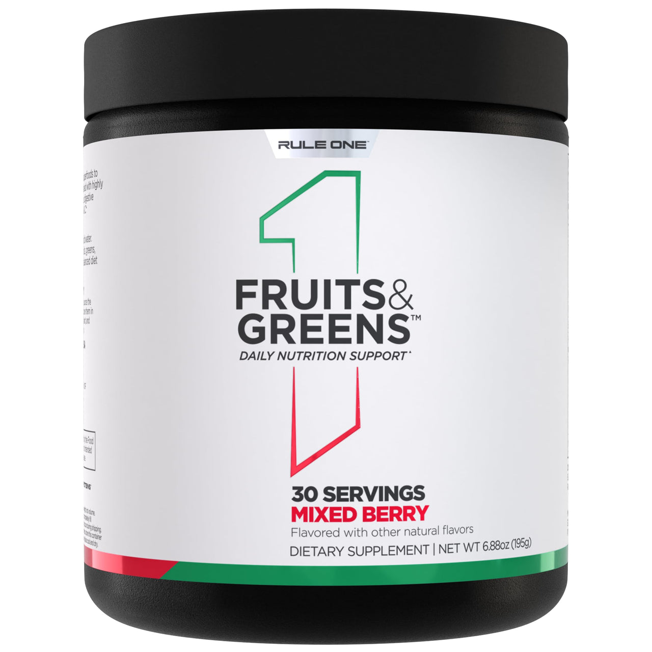 Rule 1 Proteins Fruits & Greens Powder - 40+ Active Ingredients Including 4g Fruit & Vegetable Concentrates + 2g Prebiotic Fiber for Daily Wellness (30 Servings, Mixed Berry)