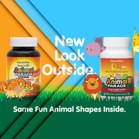 Thumbnail for NaturesPlus Animal Parade Vitamin D3 Children’s Chewables - Black Cherry Flavor - 90 Animal-Shaped Tablets, Pack of 2 - Gluten Free, Vegetarian, Hypoallergenic - 180 Total Servings