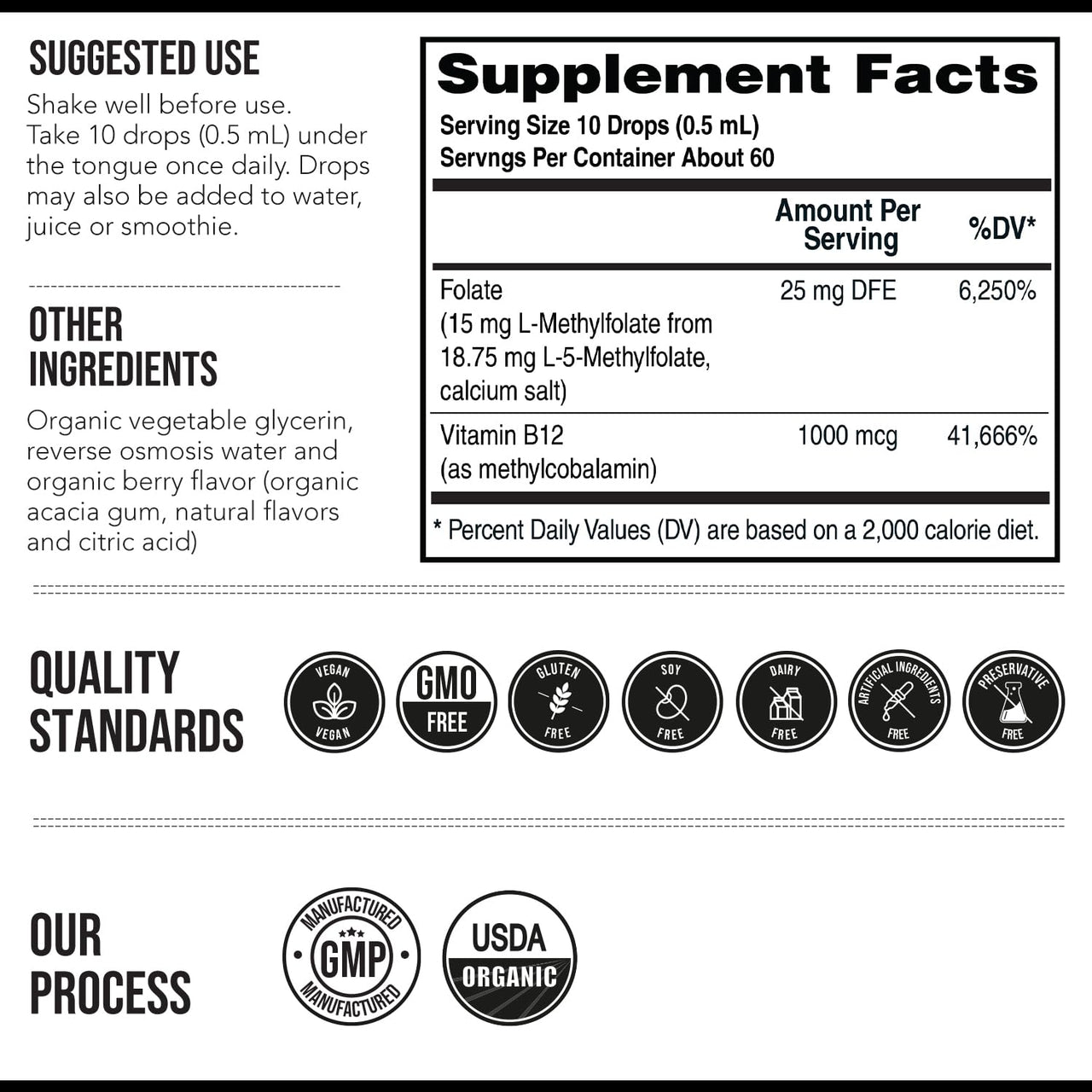 L Methyl Folate 15mg Plus Methyl B12 Cofactor – Organic Berry Flavor, High Potency Liquid Sublingual Active 5-MTHF Form - Supports Mood, Methylation, Cognition – Bioactive Forms Vitamin B9 & B12 (1oz)