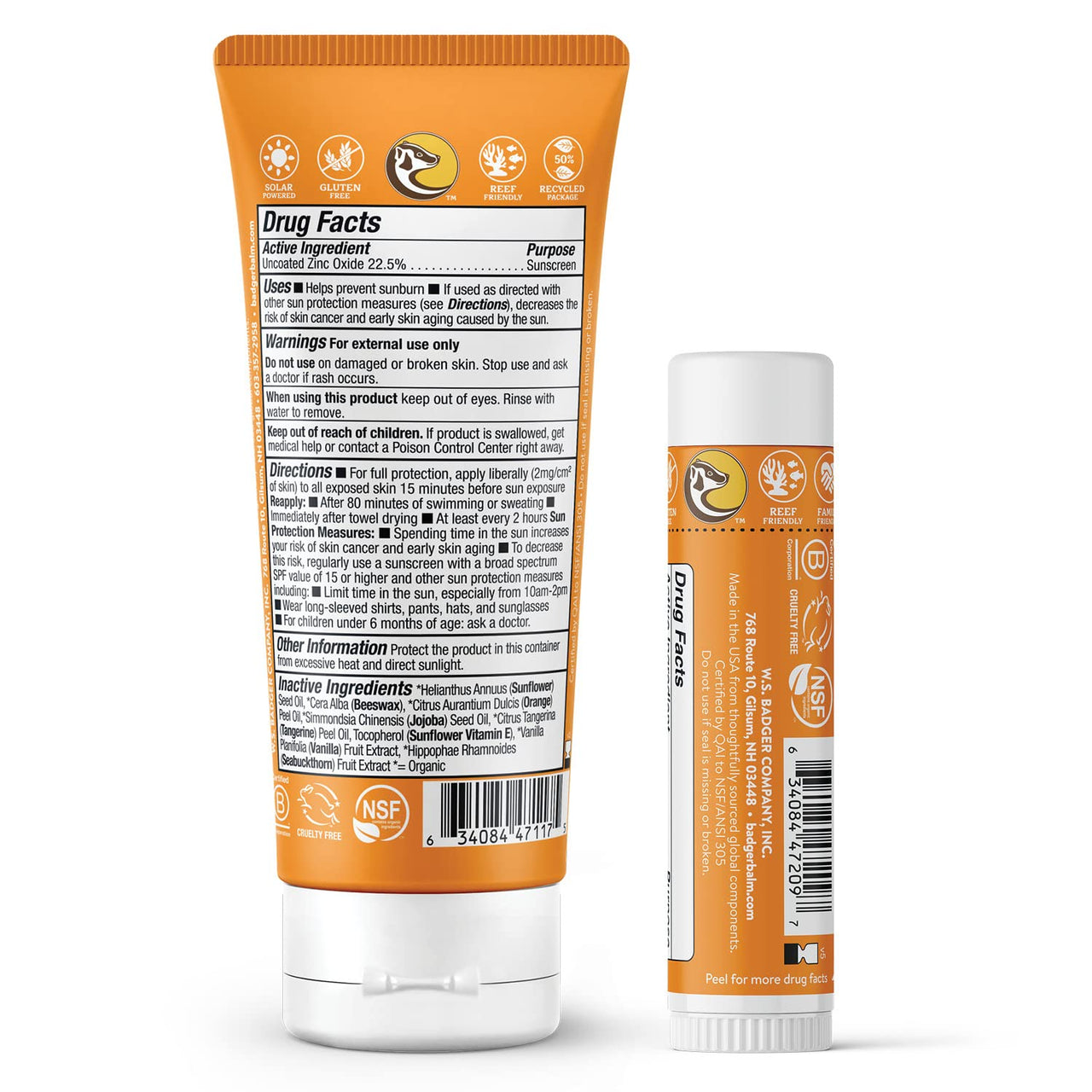 Badger Kids Mineral Sunscreen Combo, SPF 40 Cream + SPF 35 Kids Face Stick, Organic Sunscreens w/Mineral Zinc Oxide, Water Resistant, Reef Safe Broad Spectrum, Tangerine & Vanilla Scent, 2-Pack