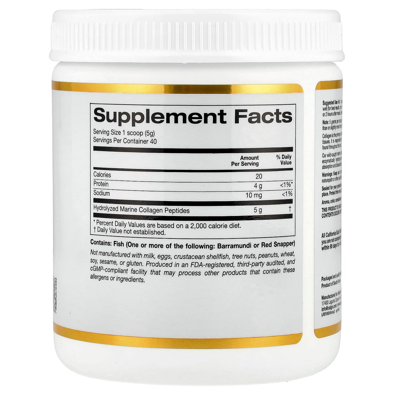 California Gold Nutrition Collagen Peptides Powder with Hyaluronic Acid, Support for Healthy Hair, Skin, Nails, Joints and Bones, Non-GMO, Gluten and Dairy Free, Unflavored, 7.05 oz (200 g)