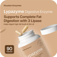 Thumbnail for Houston Enzymes – Lypazyme Lipase Digestive Enzymes for Women and Men –120 Capsules – 3 Enzyme Blend for Complete Breakdown of Triglyceride Fats, Enzyme for Digestion of High-Fat Meals & Fish Oil