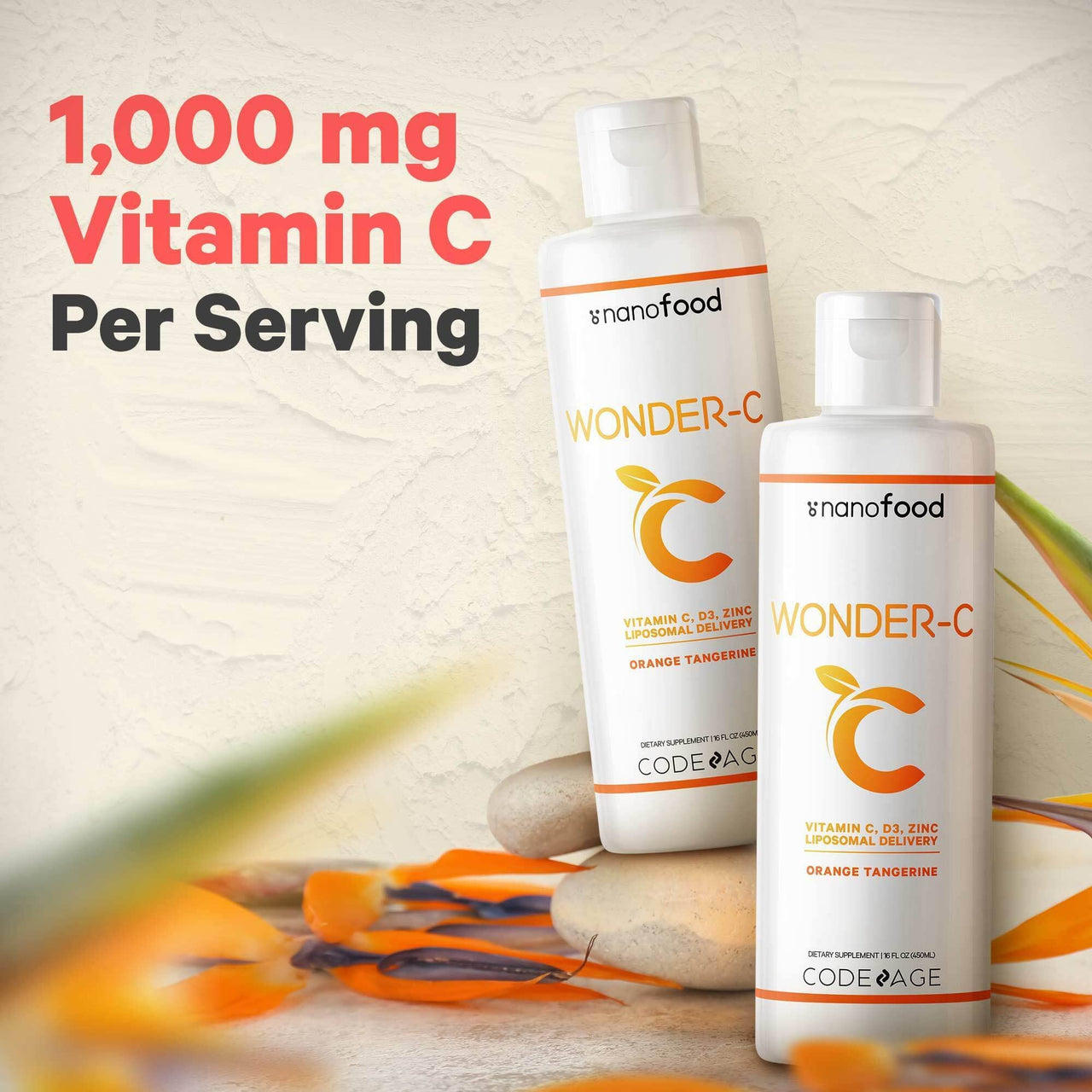 Codeage Liquid Vitamin C 1000mg, Vitamins D3, E & Zinc, Rose Hips, Quercetin, Echinacea, Vegan Liposomal Vitamin C Supplement, Non-GMO - 2 Pack