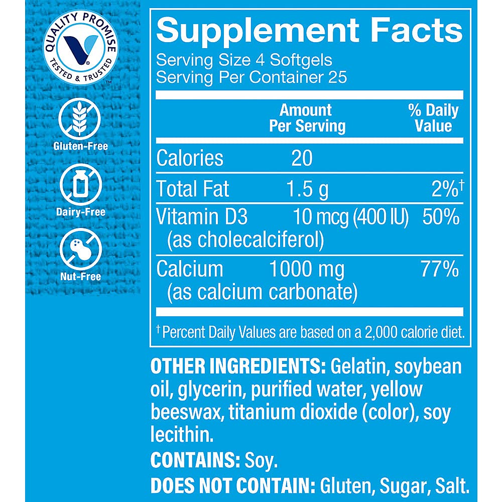 The Vitamin Shoppe Calcium 1,000MG - Bone Strength, Teeth Health & Muscle Function Support, Daily Mineral (100 Softgels)