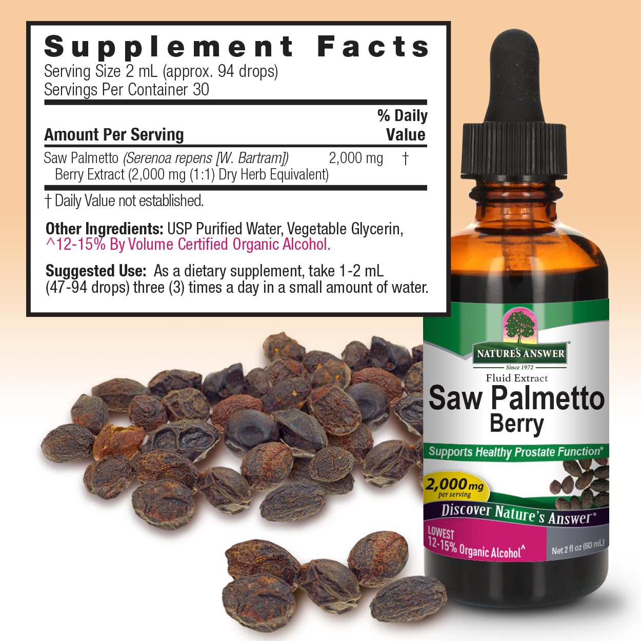 Natures' Answer Saw Palmetto Berry with Organic Alcohol, 2-Fluid Ounces (Packaging May Vary)