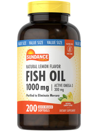 Thumbnail for Sundance Fish Oil Softgels 1000mg with Active Omega-3 | 200 Softgels | Natural Lemon Flavor | Non-GMO and Gluten Free Supplement
