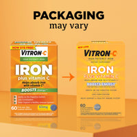 Thumbnail for Vitron-C Iron Supplement, Once Daily, High Potency Iron Plus Vitamin C, Support Red Blood Cell Production, Dye Free Tablets, 60 Count, 2 Pack