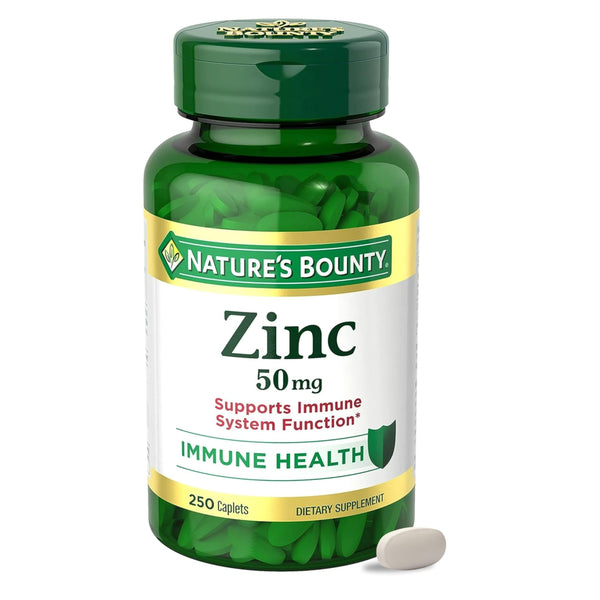 Natureâ€™s Bounty Zinc 50mg, Immune Support & Antioxidant Supplement, Promotes Skin Health 250 Caplets