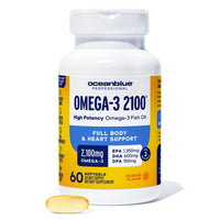 Thumbnail for Oceanblue Professional Omega-3 2100mg Fish Oil Supplement Triple Strength, High Potency EPA, DHA & DPA Burpless, Wild-Caught, Natural Orange Flavor 60 Softgels (Pack of 1)
