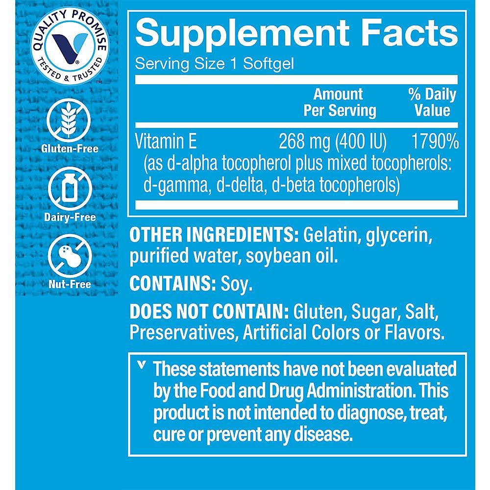 The Vitamin Shoppe Vitamin E 400IU - Antioxidant Support for Skin Health & Immune Function, Daily Vitamin (60 Softgels)