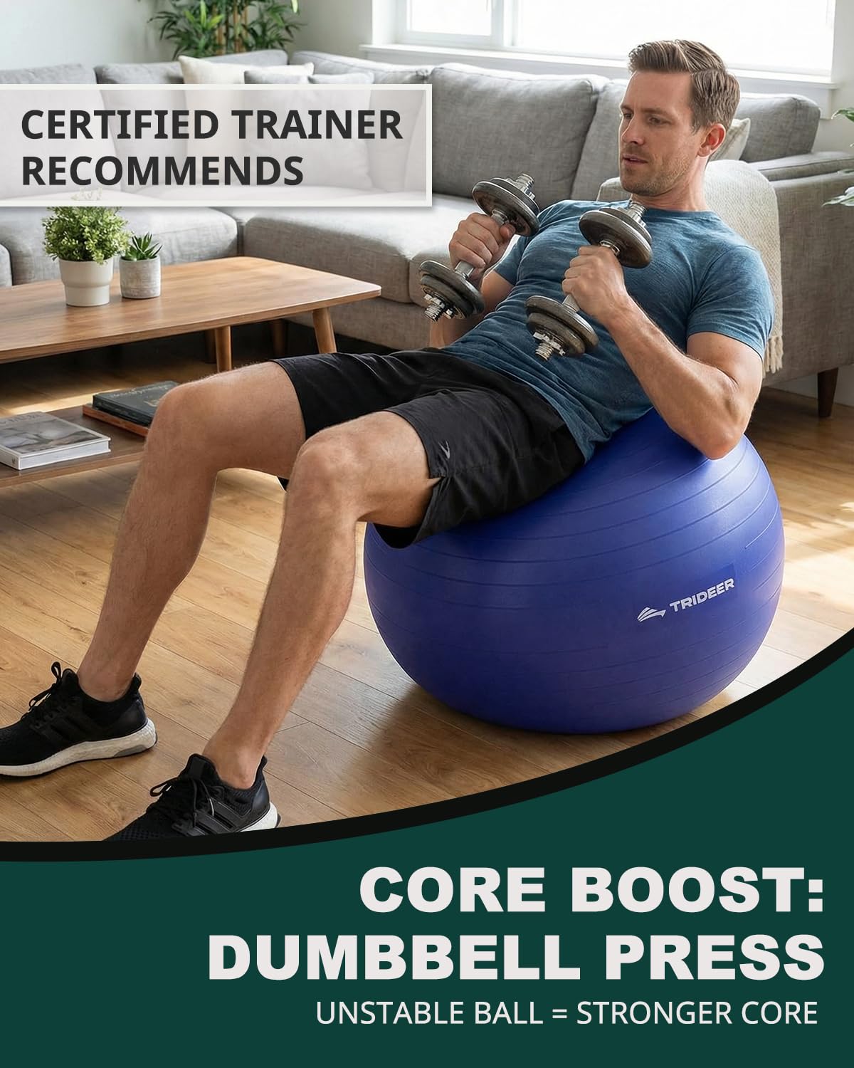 Trideer Yoga Ball for Exercise, Pregnancy & Birthing, 5 Sizes Exercise Ball for Physical Therapy, Stability, Fitness, Quick Pump Included