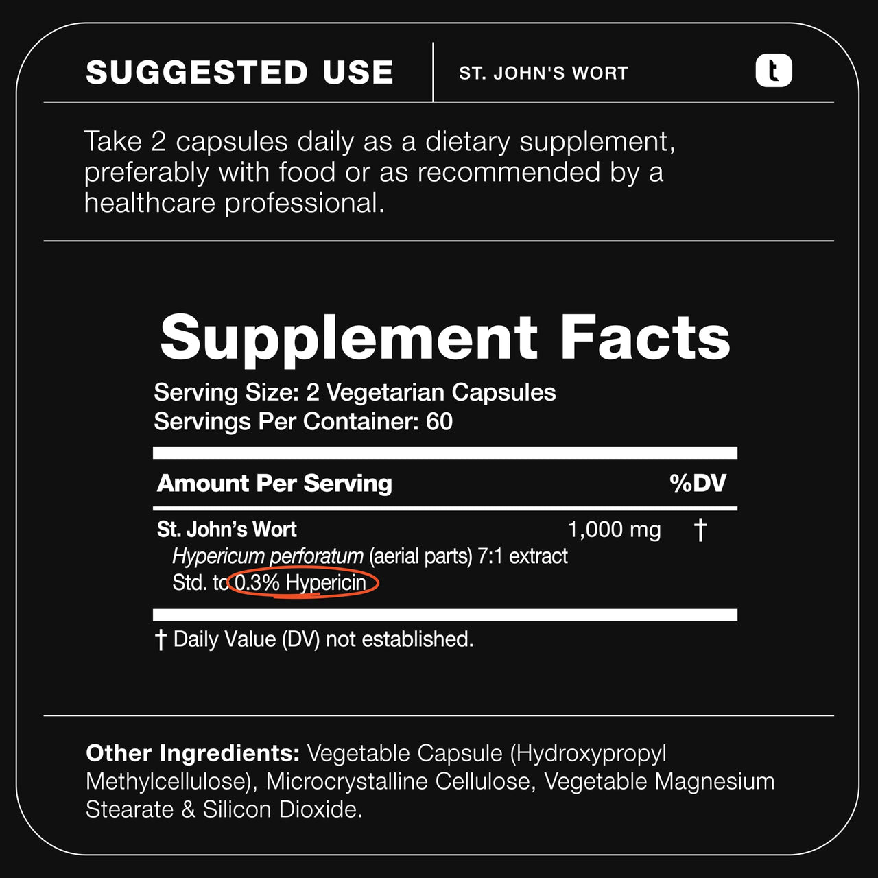 1,000mg Ultra High Strength St. John's Wort Capsules (Non-GMO) - 7X Concentrated Extract - 0.3% Hypericin - Highly Purified and Bioavailable - 120 Capsules
