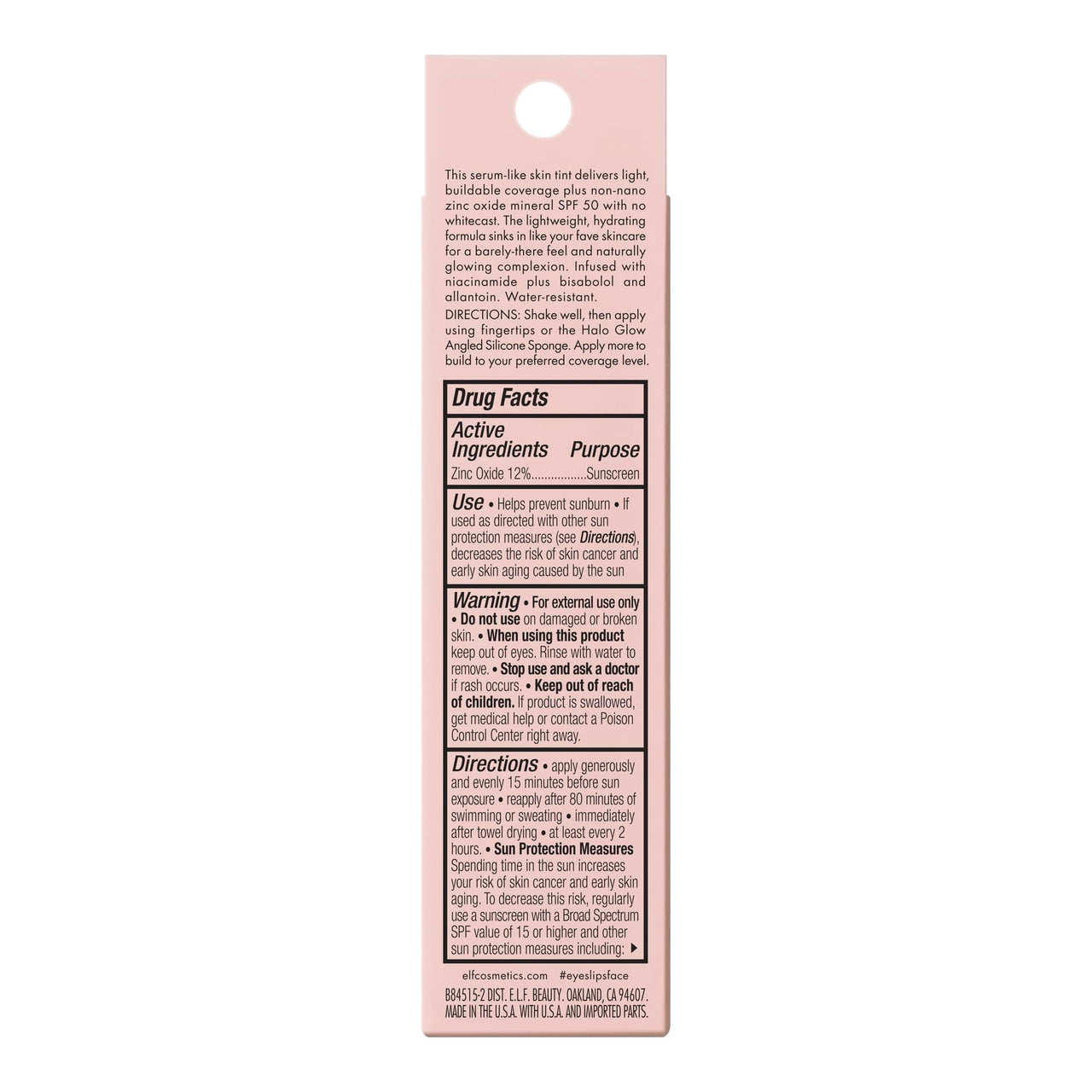 e.l.f. Halo Glow Skin Tint SPF 50, Tinted Moisturizer For Light, Buildable Coverage, Creates A Natural Glow, Vegan & Cruelty-Free, 12 Tan Cool