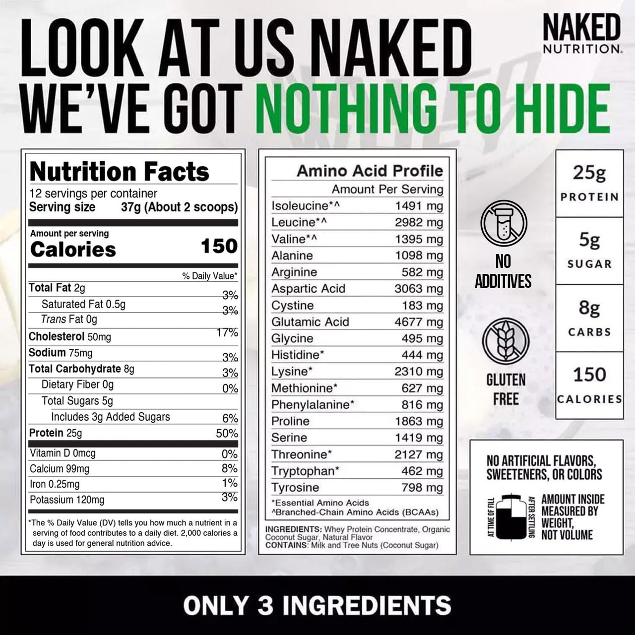 NAKED Vanilla Whey Protein Powder 1LB (12 Servings) Pure Micronized Creatine Monohydrate 500g (100 Servings) – Grass-Fed; Bulk; Non-GMO; Gluten Free; Soy Free