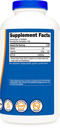 Thumbnail for Nutricost MCT Oil Softgels 1000mg, 300 SFG (3,000mg Serv) - Great for Keto, Ketosis, and Ketogenic Diets