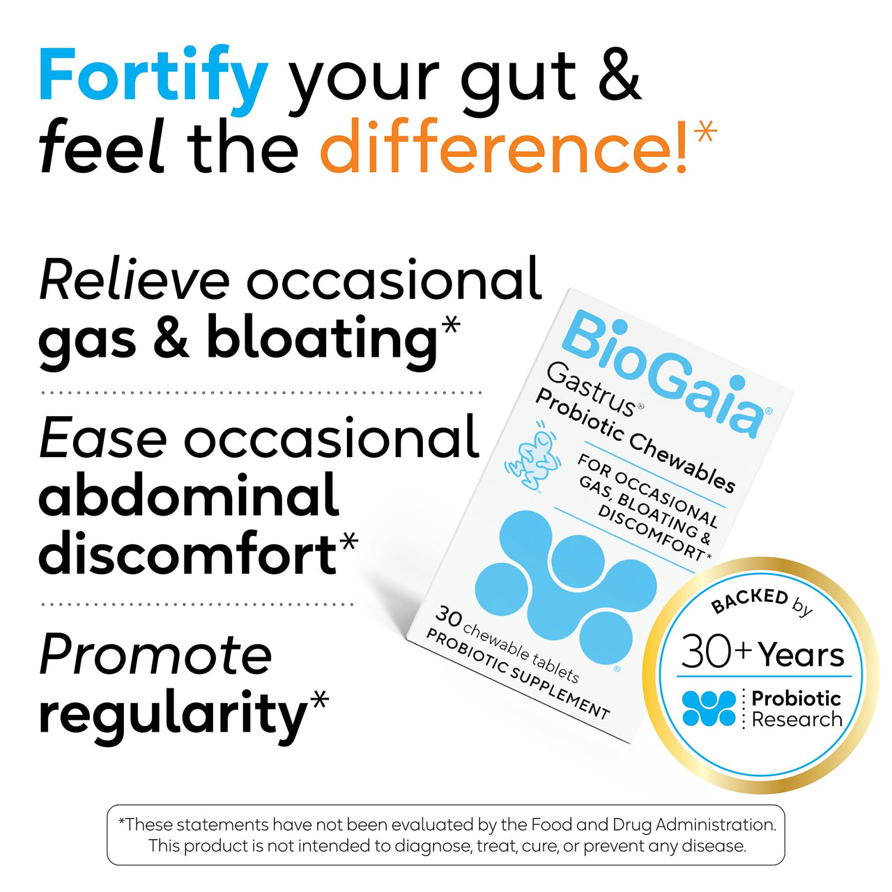 BioGaia Gastrus Gut Health Probiotic | Eases Abdominal Discomfort, Gas & Bloating | Promotes Regularity & a Healthy Gut | Contributes to a Balanced Microbiome | Backed by 30 Years of Research