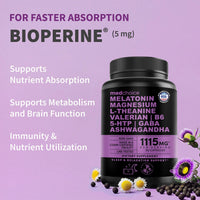 Thumbnail for 12-in-1 Melatonin Sleep Capsules - Natural Sleep Aids for Adults with Melatonin 5mg and Magnesium Glycinate 500mg, Sleep Aid with Ashwagandha, L Theanine, Valerian Root, GABA, 5-HTP (90ct, Pack of 1)