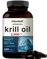 Image 1 of NatureBell Antarctic Krill Oil 2000mg Supplement, 240 Softgels, 3X Strength Natural Source of Omega-3s, EPA 240mg + DHA 160mg + Astaxanthin 800mcg â€“ No Fishy Aftertaste â€“ Mercury Free & Non-GMO