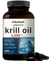 Thumbnail for NatureBell Antarctic Krill Oil 2000mg Supplement, 240 Softgels, 3X Strength Natural Source of Omega-3s, EPA 240mg + DHA 160mg + Astaxanthin 800mcg – No Fishy Aftertaste – Mercury Free & Non-GMO