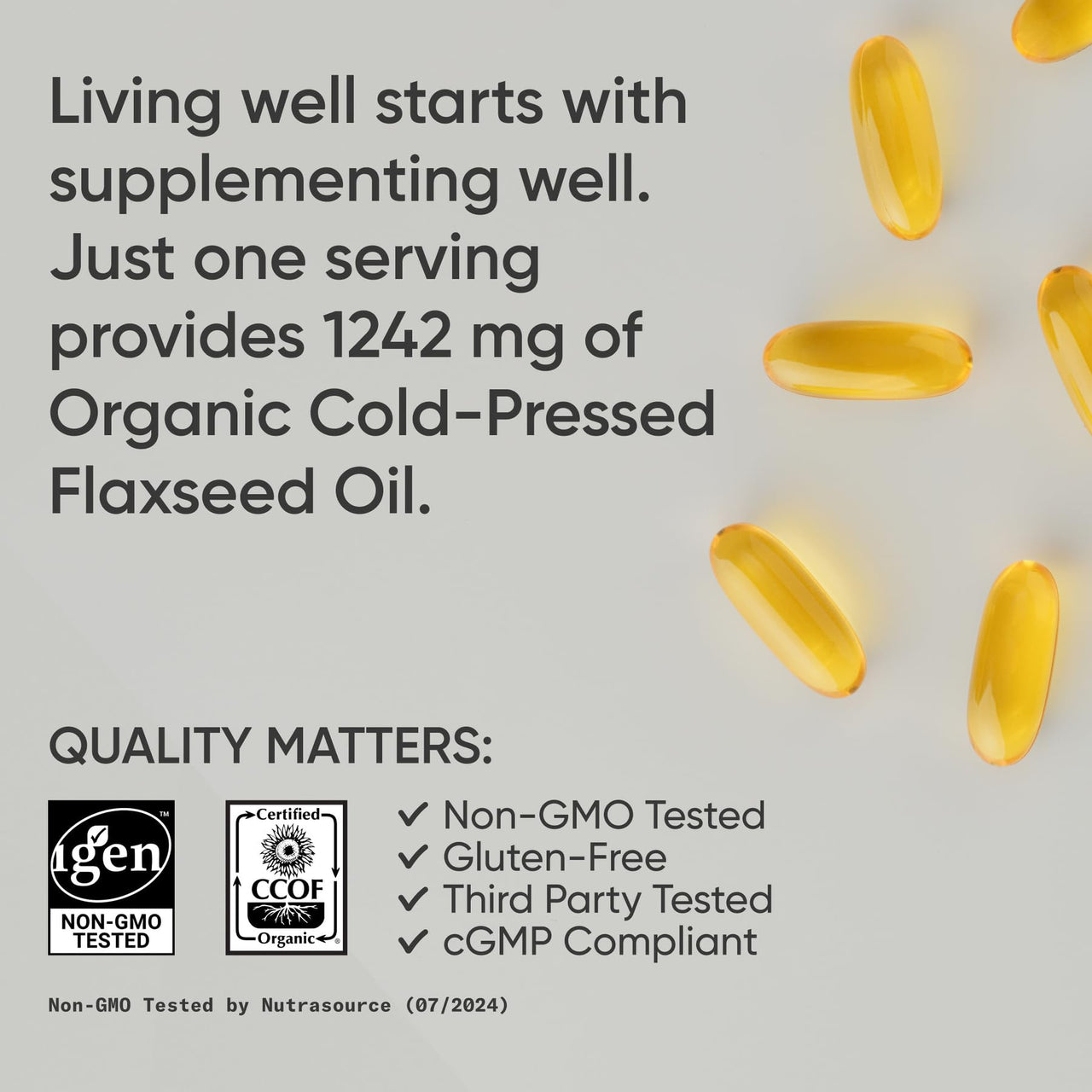 Sports Research Organic Flaxseed Oil Softgels 1242mg - Plant Based Omega 3 Supplement with 720mg ALA for Women & Men - Non-GMO, Soy & Gluten Free (200 Count)