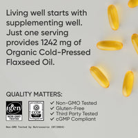 Thumbnail for Sports Research Organic Flaxseed Oil Softgels 1242mg - Plant Based Omega 3 Supplement with 720mg ALA for Women & Men - Non-GMO, Soy & Gluten Free (200 Count)