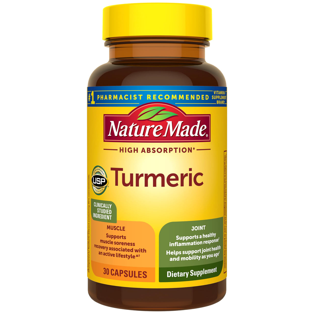 Nature Made High Absorption Turmeric Curcumin Supplement Capsules, Turmeric Supplement, Muscle and Joint Support, 30 Capsules, 30 Day Supply