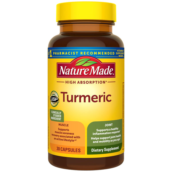 Nature Made High Absorption Turmeric Curcumin Supplement Capsules, Turmeric Supplement, Muscle and Joint Support, 30 Capsules, 30 Day Supply