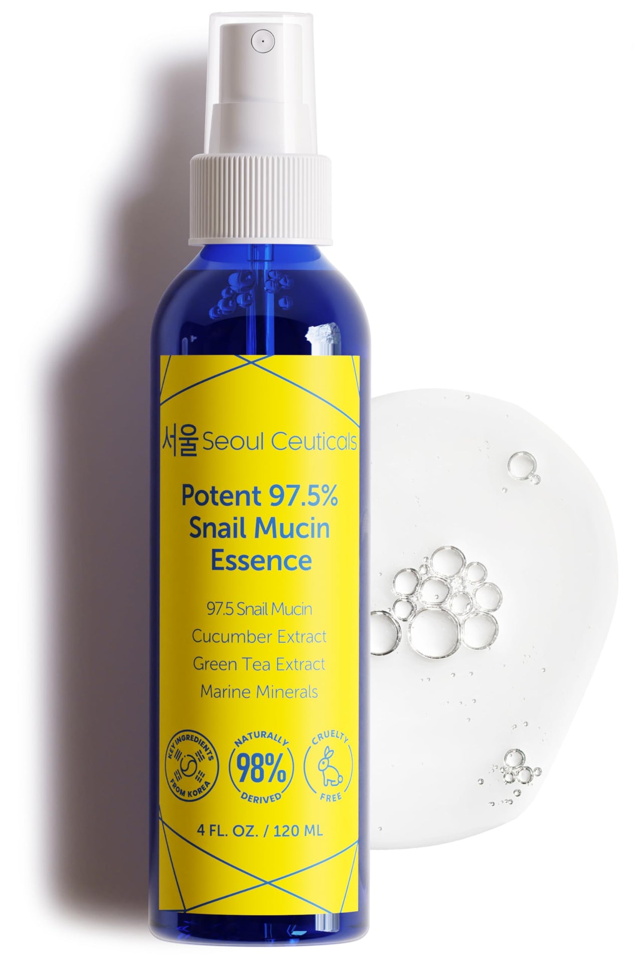 SeoulCeuticals Korean Face Mist 97.5% Snail Mucin Essence - K Beauty Skincare Facial Spray - Cucumber Extract + Marine Minerals + Green Tea + Aloe 4oz