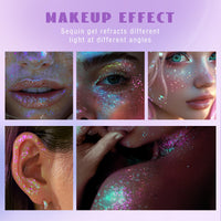 Thumbnail for HOSAILY Roll-on Holographic Body Glitter Gel for Face Hair, Chameleon Color Changing Glitter Gel Under Light, Chunky Mermaid Sequins Festival Party Rave Accessories Shimmer Makeup (Sparkling Pink)