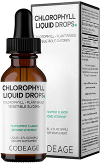 Thumbnail for Codeage Chlorophyll Liquid Drops Supplement - Vegan Chlorophyll 50 mg per Serving, Organic Peppermint Flavor Clorofila Drink - Non-GMO, Gluten-Free, Vegan - 2 fl oz