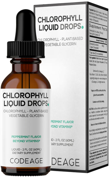 Codeage Chlorophyll Liquid Drops Supplement - Vegan Chlorophyll 50 mg per Serving, Organic Peppermint Flavor Clorofila Drink - Non-GMO, Gluten-Free, Vegan - 2 fl oz