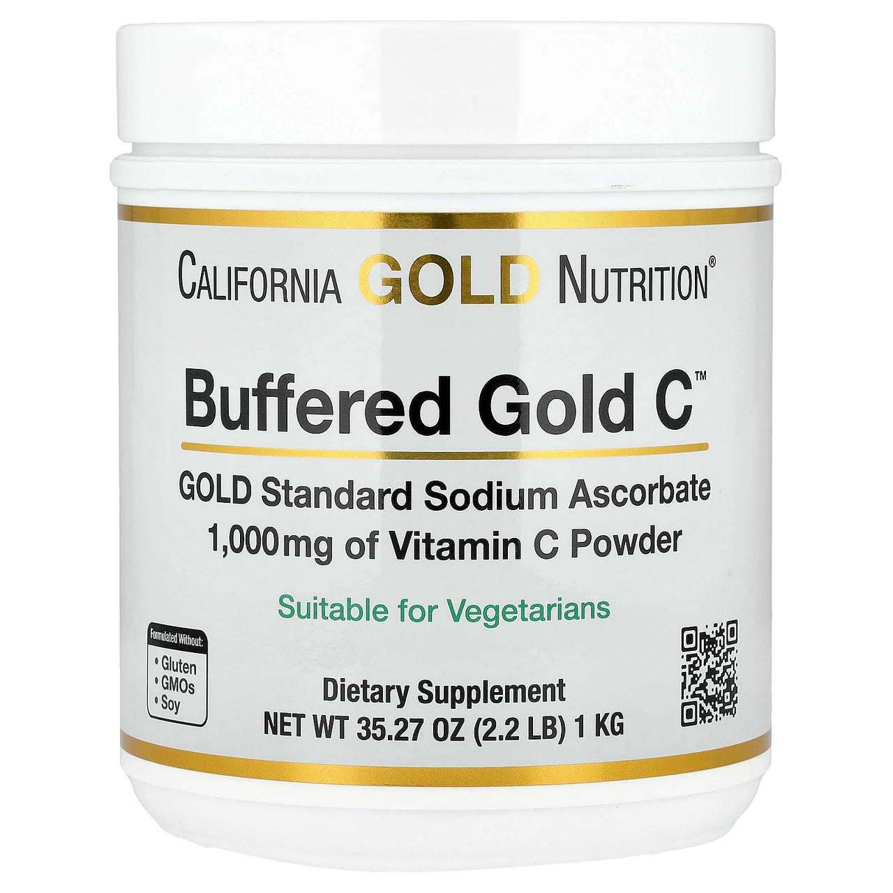 California Gold Nutrition Buffered Gold C™, Non-Acidic Vitamin C Powder, Sodium Ascorbate, 2.2 lb (1 kg)