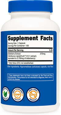 Thumbnail for Nutricost Elderberry Capsules 575mg (120 Capsules) - Black Elderberry, Vegetarian, Gluten Free and Non-GMO Supplement