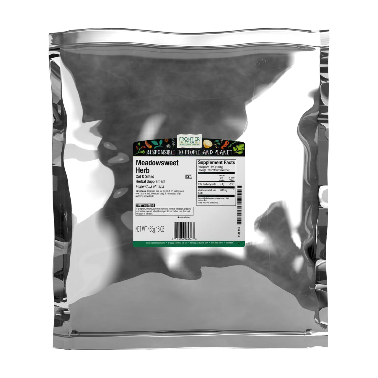 Frontier Co-op Meadowsweet Herb, Cut and Sifted, Kosher, Bulk Bag - 100% Natural Dried for Meadowsweet Tea, Herbal Uses | 16 Ounce (Pack of 1)