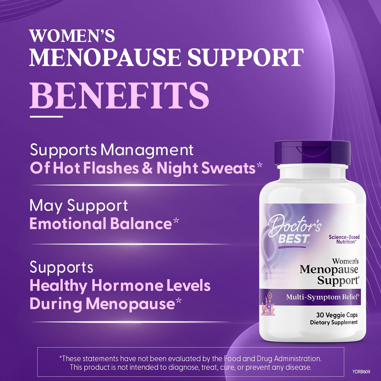 Doctors Best Womens Menopause Support (Soy Isoflavone, Black Cohosh, Chaste Tree), Multi-Symptom Relief, Non-GMO, Gluten Free, Vegan 30 Veggie Caps