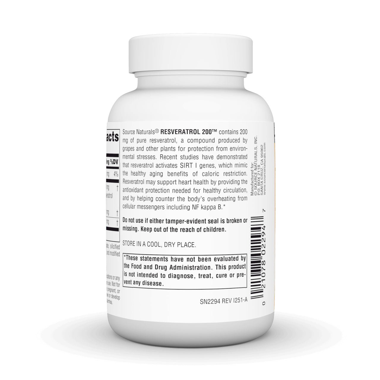 Source Naturals Resveratrol 200 for Healthy Aging*, 200 mg - 120 Tablets