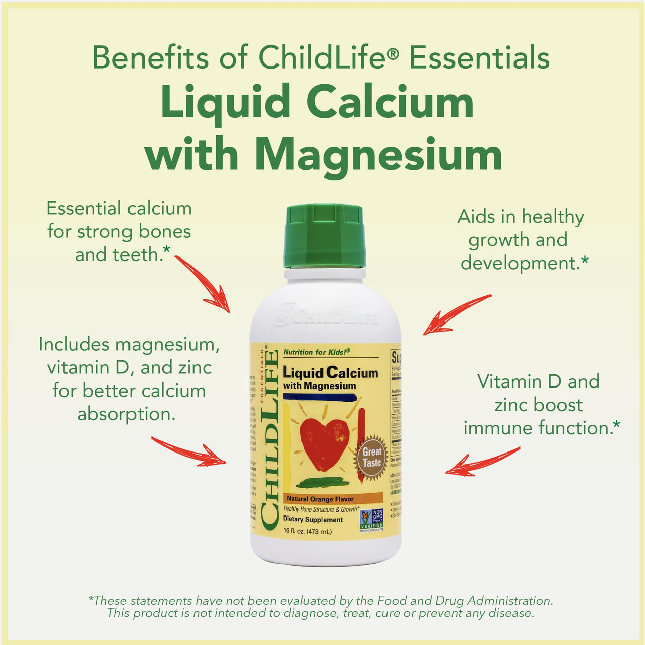 CHILDLIFE ESSENTIALS Liquid Calcium Supplement for Kids - Baby Calcium with Magnesium, Zinc, and Vitamin D3 - Orange Flavor, 16 fl oz (1 Pack)