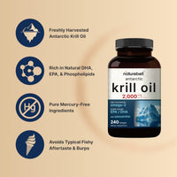 Thumbnail for NatureBell Antarctic Krill Oil 2000mg Supplement, 240 Softgels, 3X Strength Natural Source of Omega-3s, EPA 240mg + DHA 160mg + Astaxanthin 800mcg – No Fishy Aftertaste – Mercury Free & Non-GMO