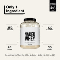 Thumbnail for NAKED Whey 5LB 100% Grass Fed Unflavored Whey Protein Powder - Only 1 Ingredient, NSF Certified, Undenatured, Gluten Free, Soy Free, Promote Muscle Growth and Recovery - 76 Servings