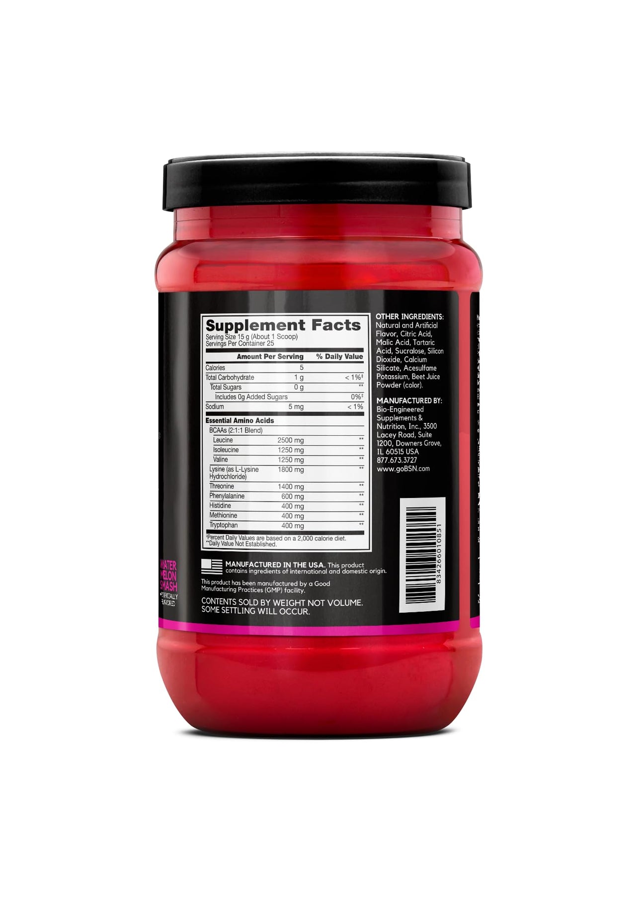 BSN Amino X EAAs, Muscle Recovery & Endurance, 10g Essential Amino Acids, 5g BCAAs, Zero Sugar, Caffeine Free, Watermelon Splash, 13.2oz, 25 Servings