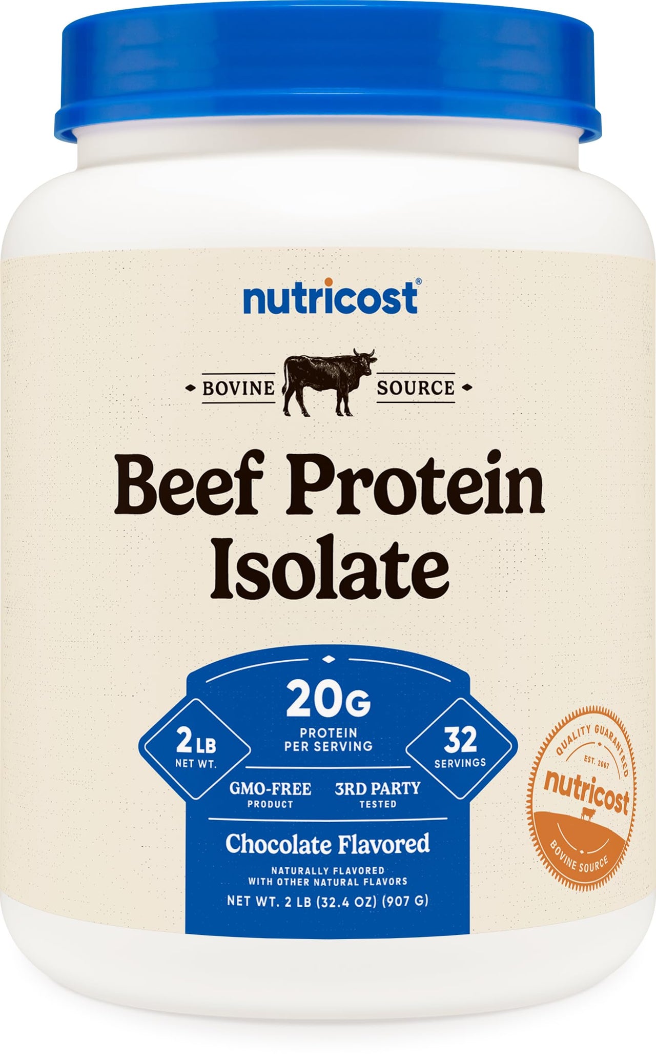 Nutricost Beef Protein Isolate Powder Chocolate (2 Pounds) - 20 Grams Protein Per Serving, GMO-Free + Gluten-Free