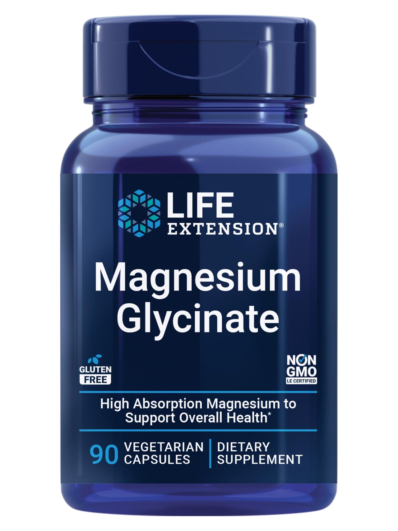 Life Extension Magnesium Glycinate, Heart Health, Bone Health, Nerve and Muscle Support, Highly absorbable, Gluten-Free, Non-GMO, Vegetarian, 90 Capsules
