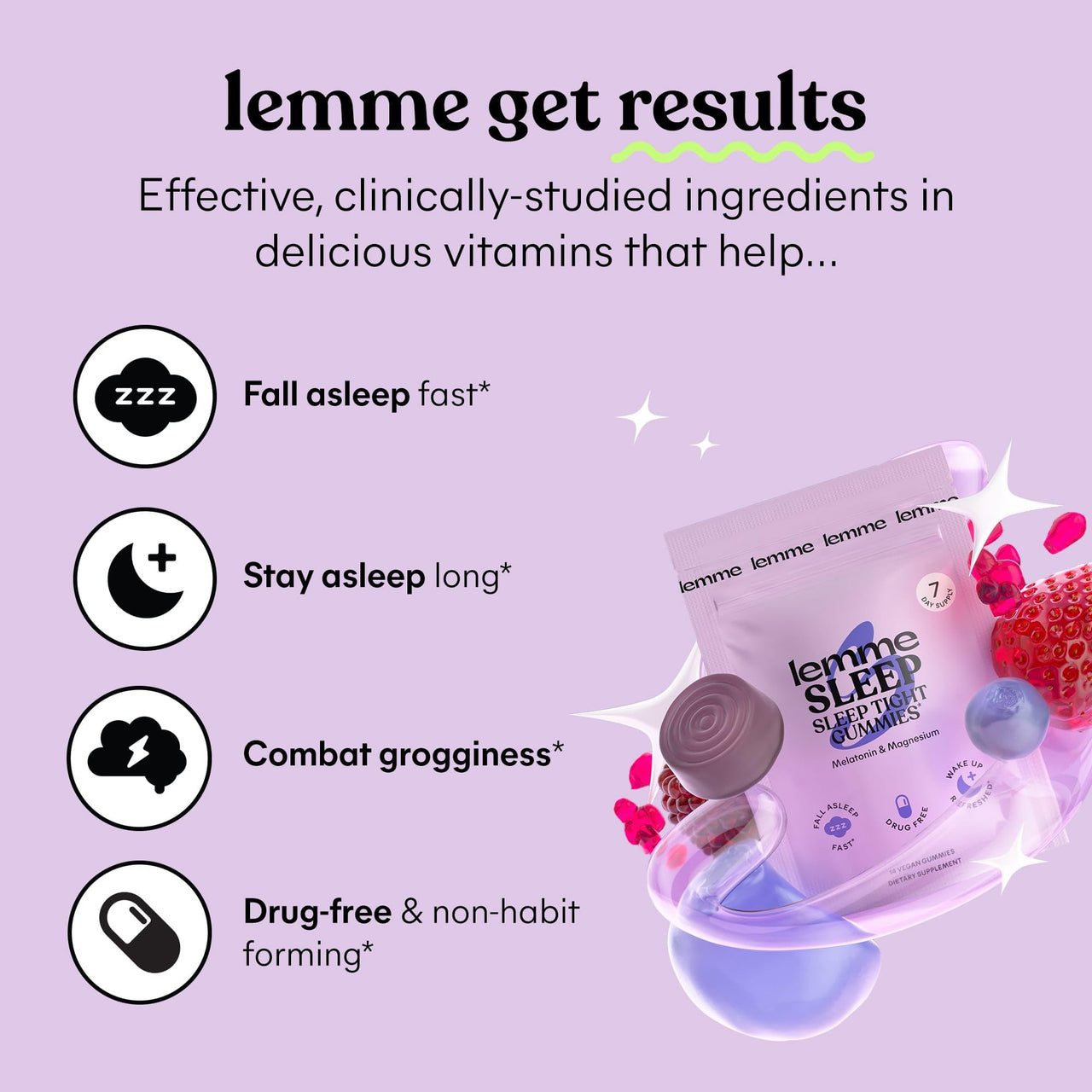Lemme Sleep, Debloat & Purr Variety Sampler Pack | Melatonin & Magnesium for Sleep | Probiotics & Prebiotics for Bloating | Vaginal Probiotic & Pineapple Gummies - Gluten-Free, Non-GMO - 14ct