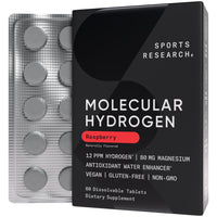 Thumbnail for Sports Research® Molecular Hydrogen Water Tablets - Fast Dissolve H2 Tablets with Magnesium - Hydrogen Water - Antioxidant Water Enhancer with Magnesium* - Raspberry Flavor, 60 Servings