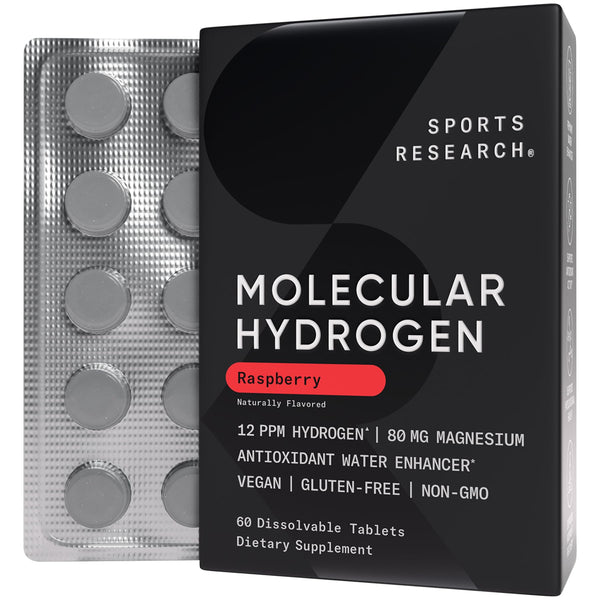 Sports Research® Molecular Hydrogen Water Tablets - Fast Dissolve H2 Tablets with Magnesium - Hydrogen Water - Antioxidant Water Enhancer with Magnesium* - Raspberry Flavor, 60 Servings