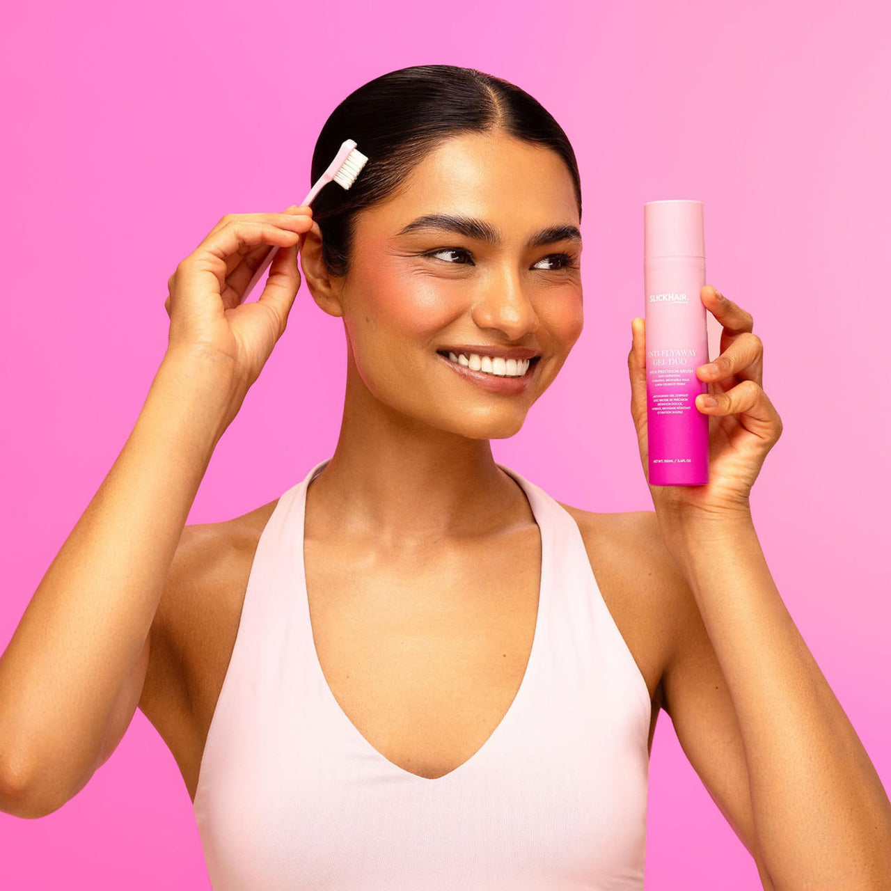 SlickHair Anti-Flyaway Gel Duo - Gel Duo with precision brush for Frizz & Flyaways, Hair Gel in Pump, Strong Hold, Non Flakey and Non Greasy - 3.34 Oz
